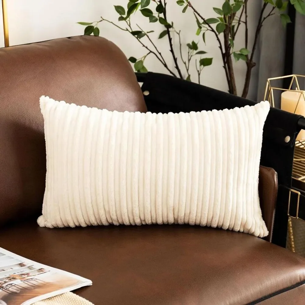 Velvet 12x20 Inch Lumbar Throw Pillow Cover-1 Piece, Cream , Zipper Closure